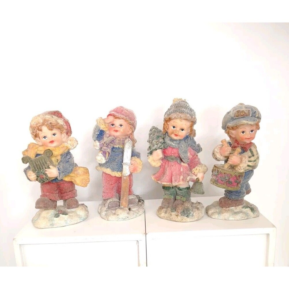 K's Collection Christmas Figurines of 2 Girls and 2 Boys 4.25" Tall